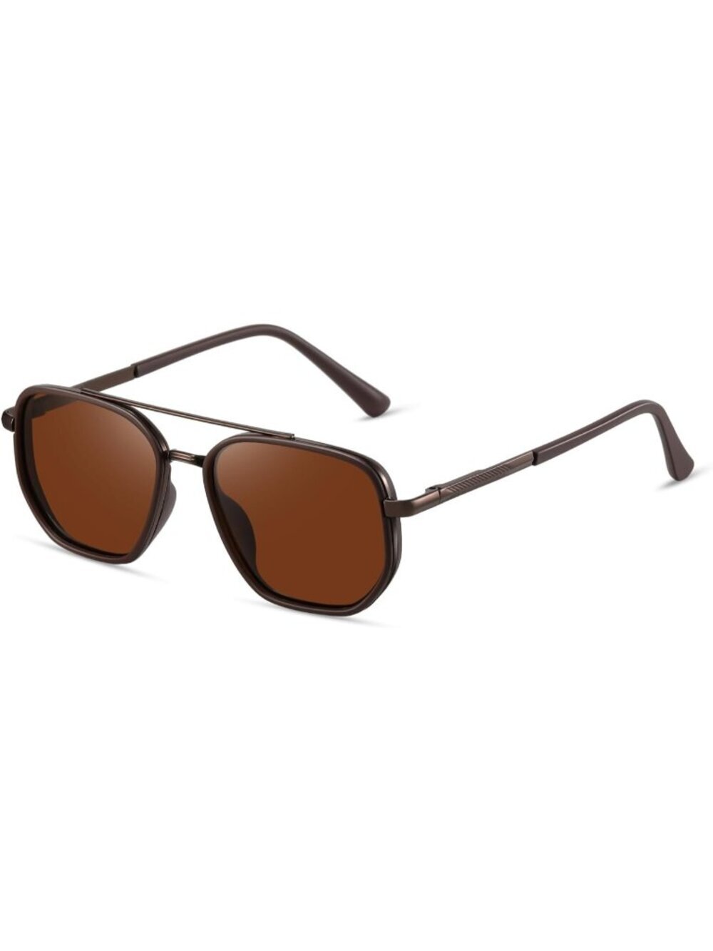 Women's Coffee Tangle Free Polarized Aviator Retro Square Metal Frame Sunglasses